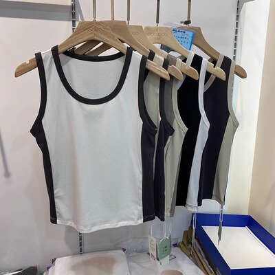 优布客5774夏季新款女士圆领林感棉薄款拼接宽肩背心打底衫吊带