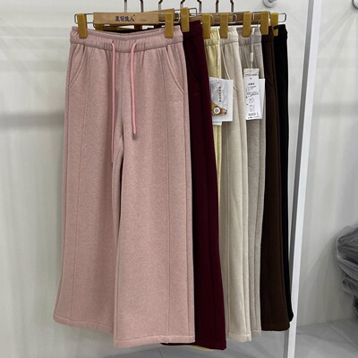 清仓百依爱92553秋冬羊毛蚕丝加绒加厚直筒裤休闲阔腿裤女长裤子
