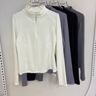 T恤打底衫 清仓色柚3082秋冬季 修身 女士立领半拉链长袖 上衣 新款