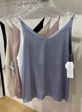 色柚2619夏新款女士V领高级感丝滑缎面纯色吊带背心内搭上衣外穿