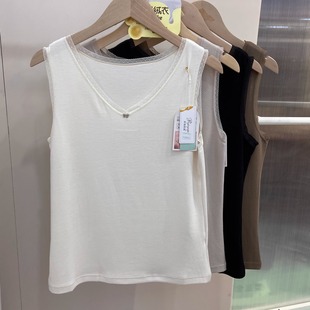 保暖背心打底上衣蕾丝边吊带 女士V领修身 朴怡优品9705秋冬季 新款