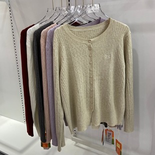 毛衣外套显瘦上衣 针织衫 富欣娜N308秋冬新款 女士圆领麻花针织开衫