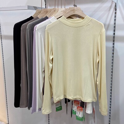 优布客5822秋冬新薄款羊毛纯色修身正肩显瘦T恤打底衫休闲上衣女