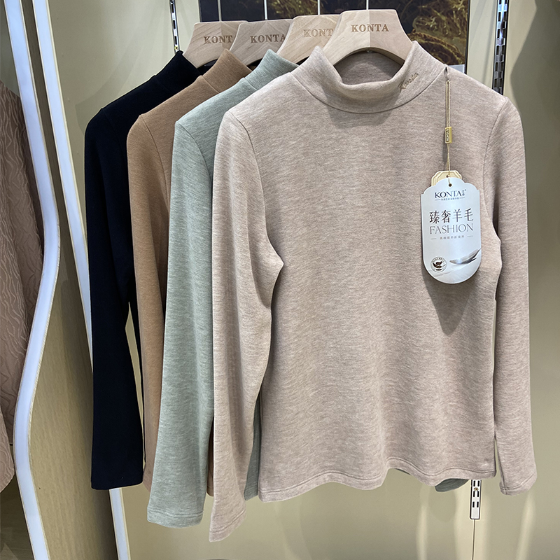 女士秋冬新款中领刺绣打底衫