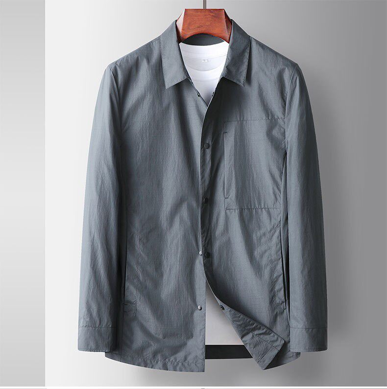 thumbnail for Spring and summer light casual jacket men's ice silk shirt executive jacket single layer elastic loose lapels middle-aged dad