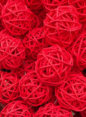 大红色藤编球天然藤球挂饰吊饰酒店商场春节布置新年爱心装饰5cm