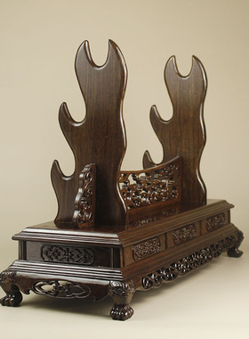 实木刀架底座宝刀支撑架宝剑木托牛角架东阳木雕剑架红木黑色木座