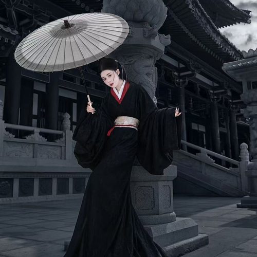 魏晋汉服黑色蕾丝战国袍