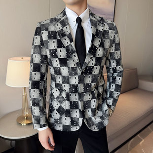 2025秋季 潮流休闲西装 4XL P168 时尚 修身 提花牛仔韩版 男士 DX30