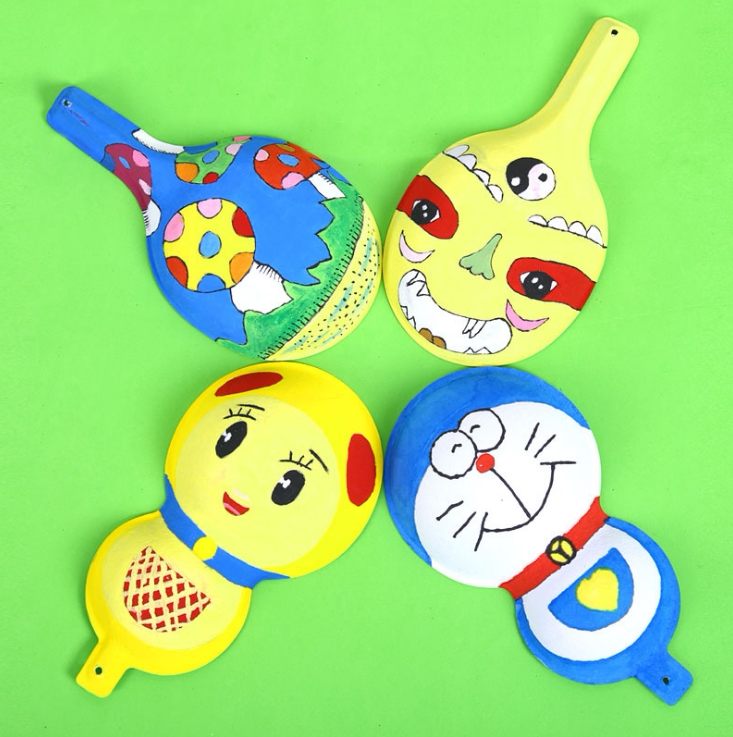白色马勺葫芦纸浆面具京剧脸谱南瓜手绘白坯幼儿园儿童涂色DIY