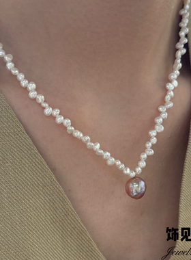 韩式气质女人味蕾丝炫彩天然巴洛克珍珠项链小众轻奢高级感锁骨链