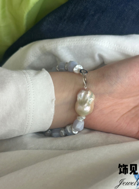 度假风蓝紫色玛瑙天然炫彩巴洛克珍珠手链小众高级轻奢气质手串女