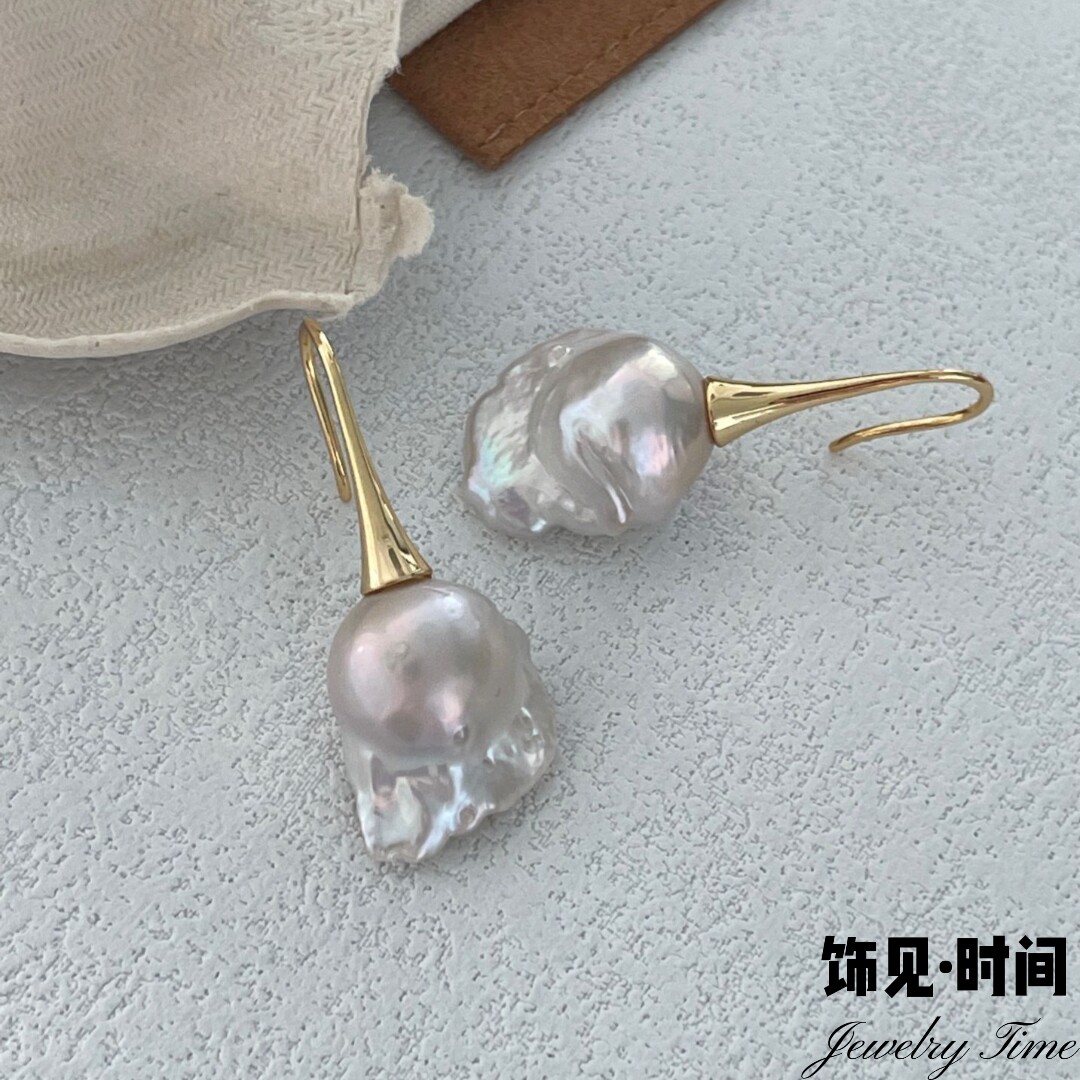 高脚复古不规则天然巴洛克珍珠耳耳环