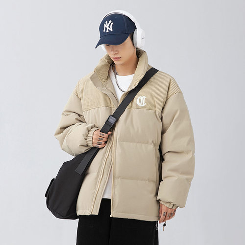 重磅灯芯绒拼接棉服男新品