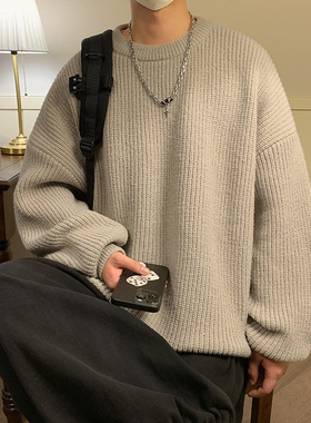 SAMBO 日系毛衣男2025秋冬新款圆领黑色基础款百搭重磅上衣外套潮