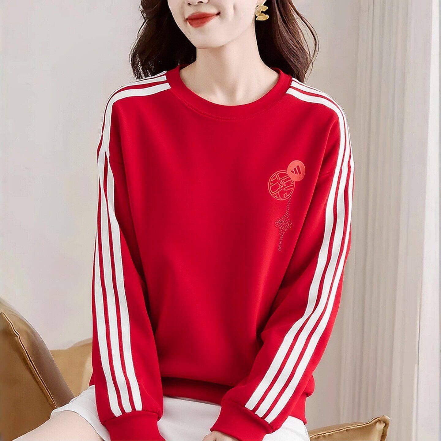 阿迪达斯红色卫衣女春季