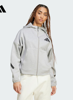 阿迪达斯ZNE女装2025秋新款拉链灰色连帽运动夹克外套舒适JD9593