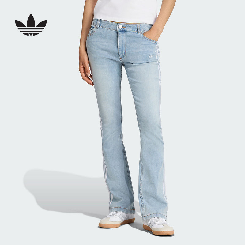 adidas阿迪达斯三叶草修身喇叭裤25秋女 团队之星 牛仔长裤KE9801 - 实物图
