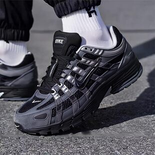 NIKE 耐克P6000男子复古老爹鞋低帮系带休闲跑步鞋黑灰色运动鞋