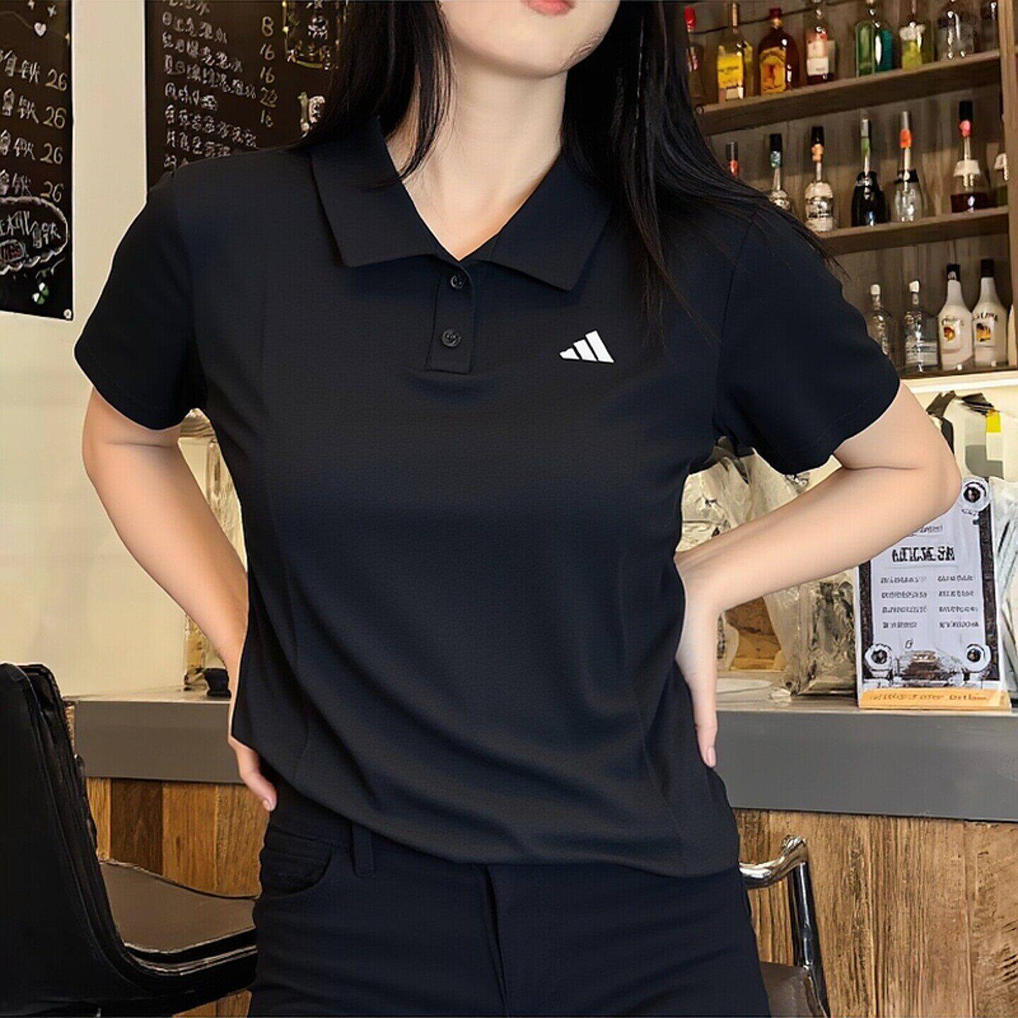 阿迪达斯翻领短袖女t恤夏