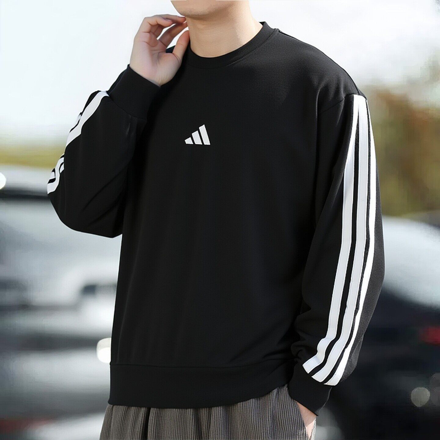 Adidas重磅纯棉长袖t恤男