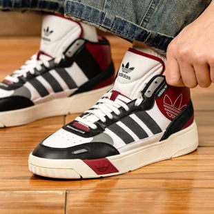 阿迪达斯三叶草高帮鞋男女冬季新款正品酒红色复古篮球鞋情侣板鞋