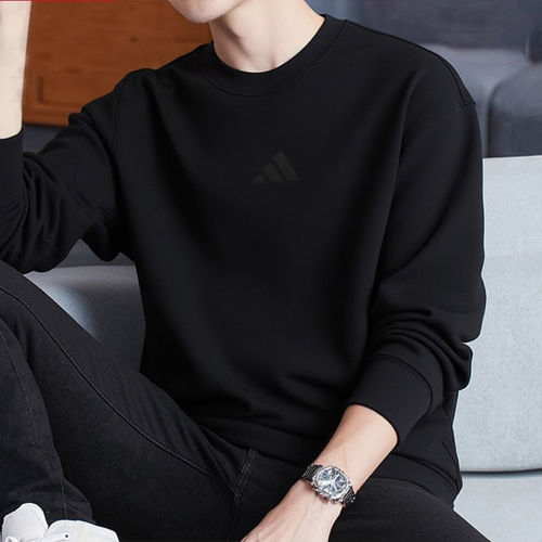 阿迪达斯卫衣男秋季新款黑色打底衫纯棉宽松运动服篮球上衣IX1261