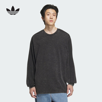 adidas阿迪达斯水洗感上衣2025春男oversize三叶草长袖T恤KA2316