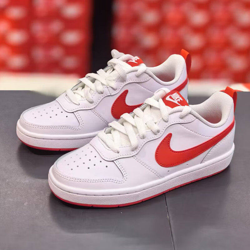 NIKE耐克白红色低帮板鞋鞋子简版空军一号女鞋新款轻便运动鞋