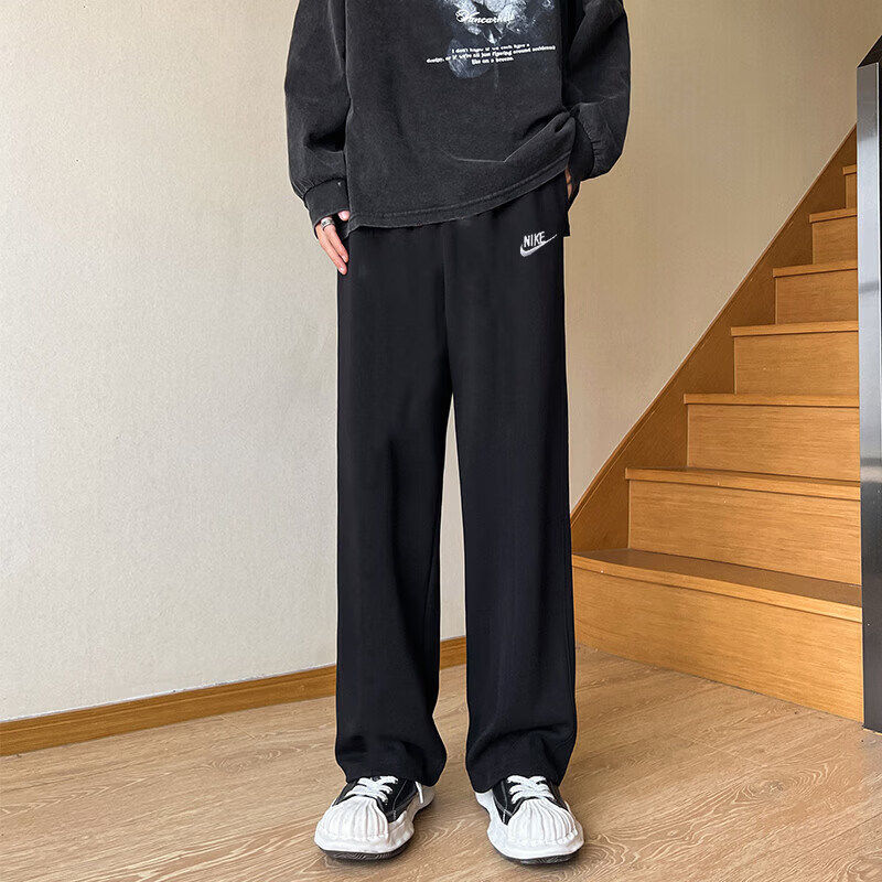 Nike耐克2026年新款男子宽松直筒阔腿运动长裤垂感休闲裤子黑色