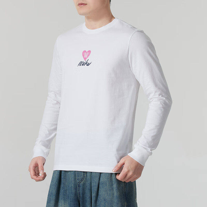 Nike耐克卫衣男长袖套头衫春季正品白色T恤圆领宽松打底衫HV9808