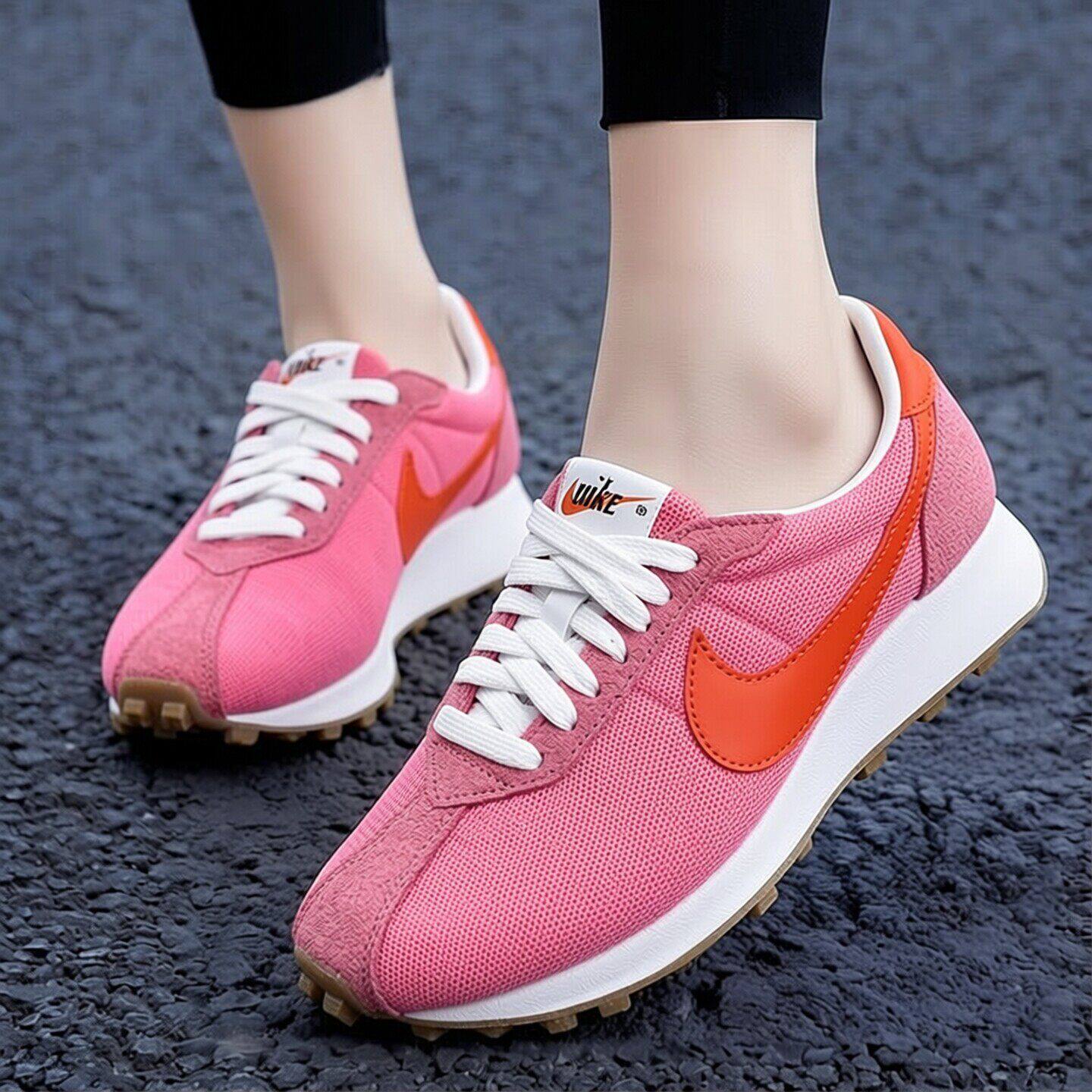 粉色女鞋Nike耐克鞋子正品休闲鞋厚底华夫鞋春季新款翻毛皮运动鞋
