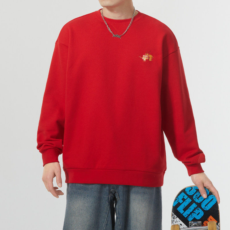 Adidas阿迪达斯运动长袖男红色牛年本命年套头衫圆领卫衣JE6108