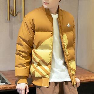 阿迪达斯三叶草羽绒棒球服男外套冬新款飞行员夹克保暖抗寒羽绒服