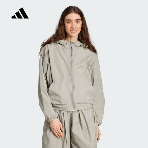 Adidas阿迪达斯新款女梭织运动休闲 宽松连帽夹克外套JC5115