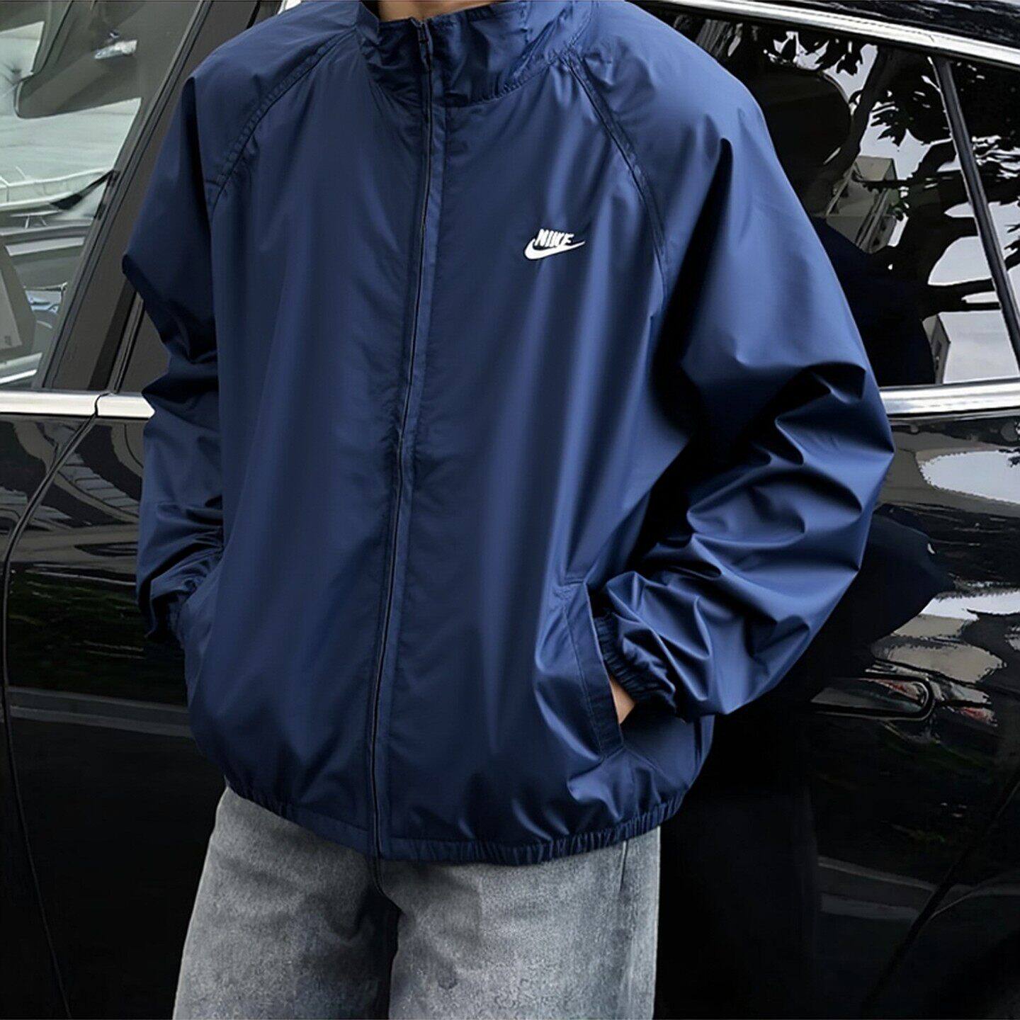 Nike耐克藏蓝色外套春季新款运动夹克男子防风上衣薄训练服HV1140