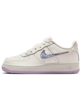 Nike耐克女鞋大童鞋趣味小勾白紫色AF1空军一号小白鞋IQ9795-151