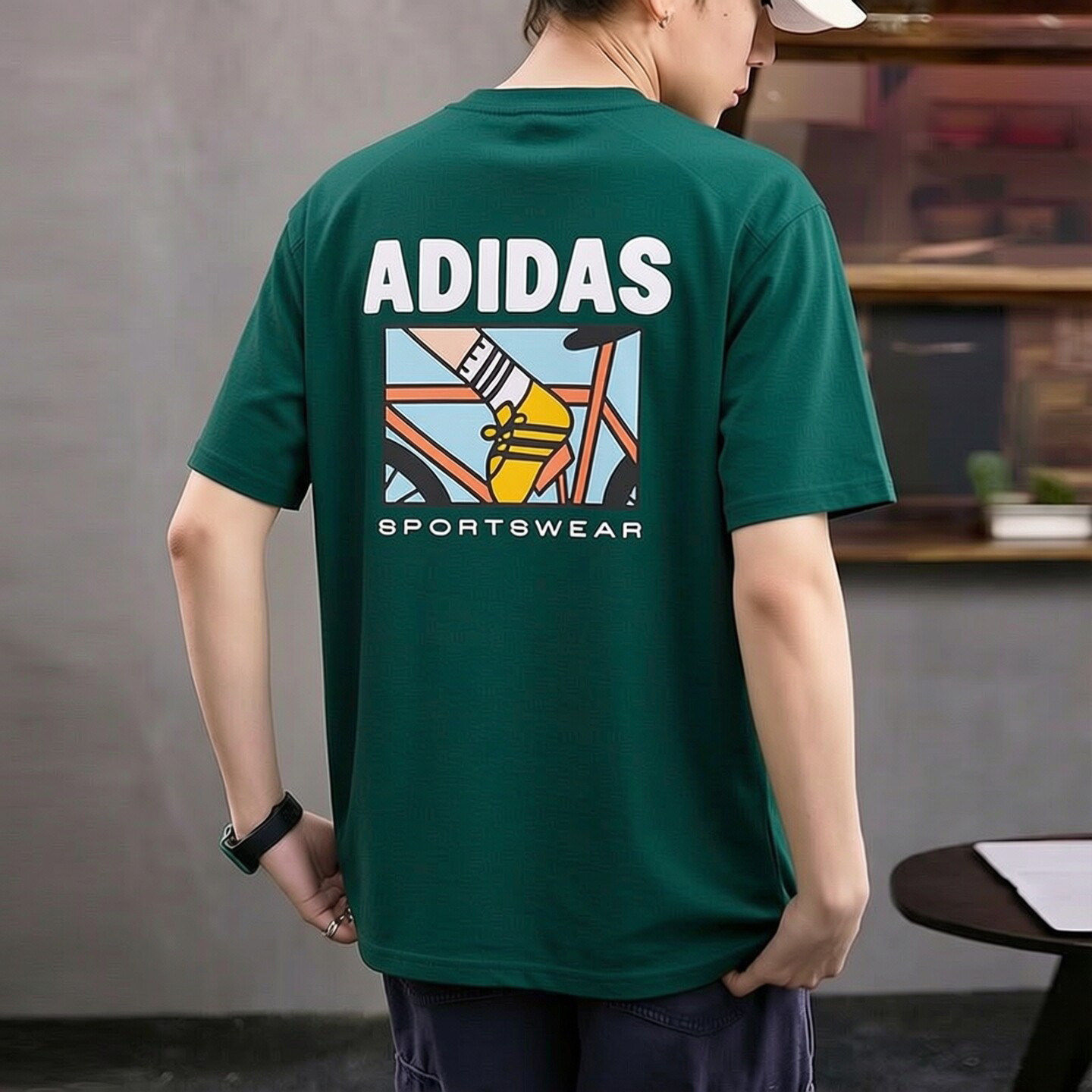 Adidas绿色短袖男T恤夏季