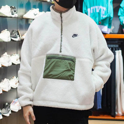 Nike耐克冬季羊羔绒卫衣 撞色立领男女款保暖套头衫DQ4881