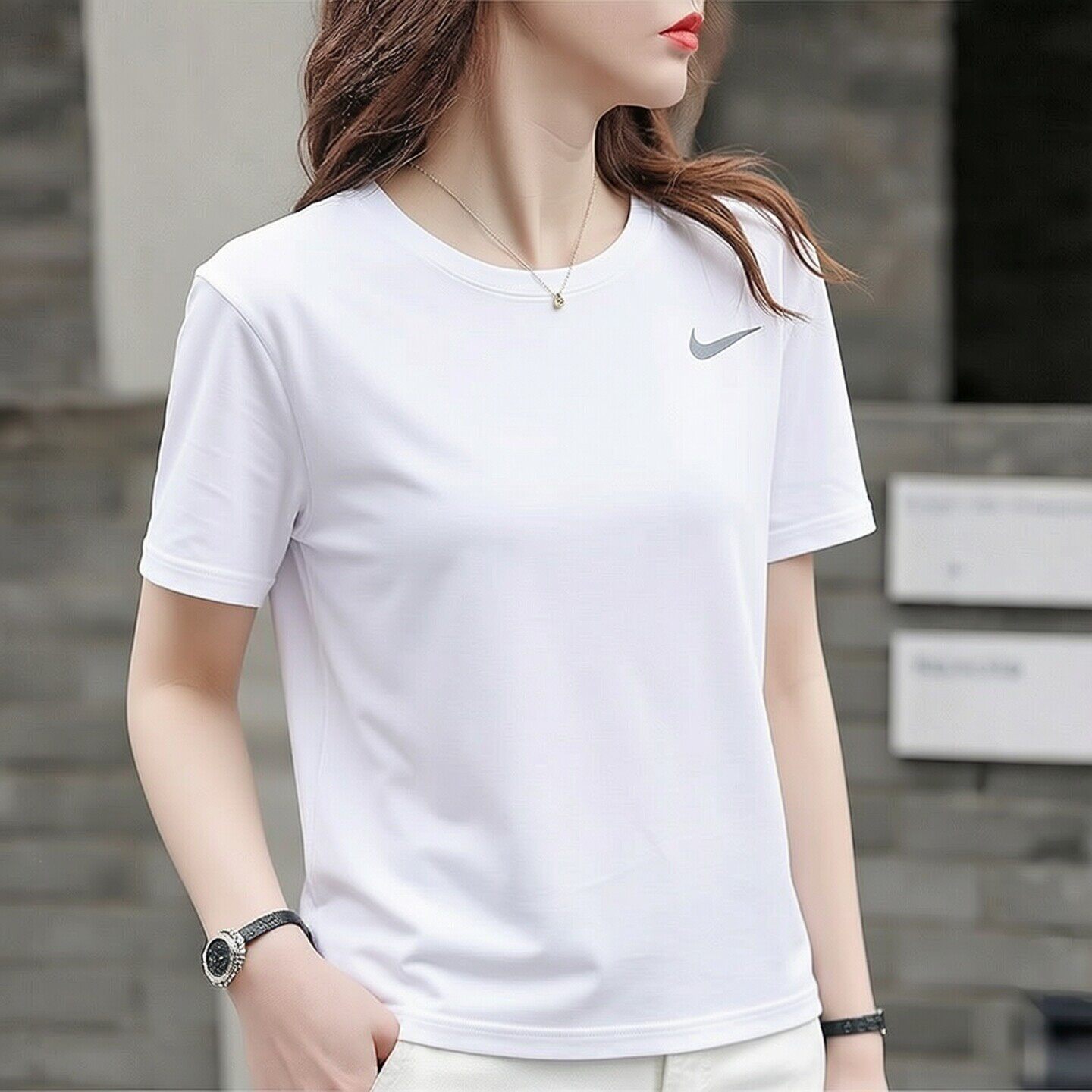 Nike耐克新款冰丝短袖白色速干T恤女士透气跑步上衣健身运动半袖