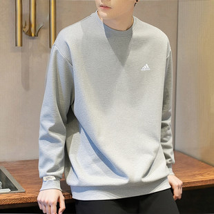 阿迪达斯灰色加绒卫衣男冬新款宽松大码运动篮球保暖上衣打底衫