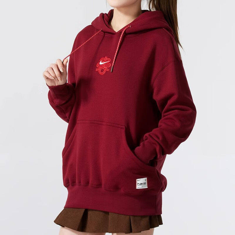 正品春季新款连帽卫衣Nike耐克红色套头衫女正品针织运动外套连帽