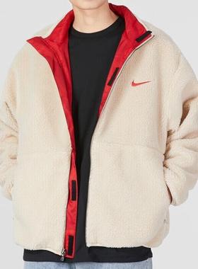Nike耐克梭织红色外套男两面穿羊羔绒休闲上衣宽松厚运动装FD4057