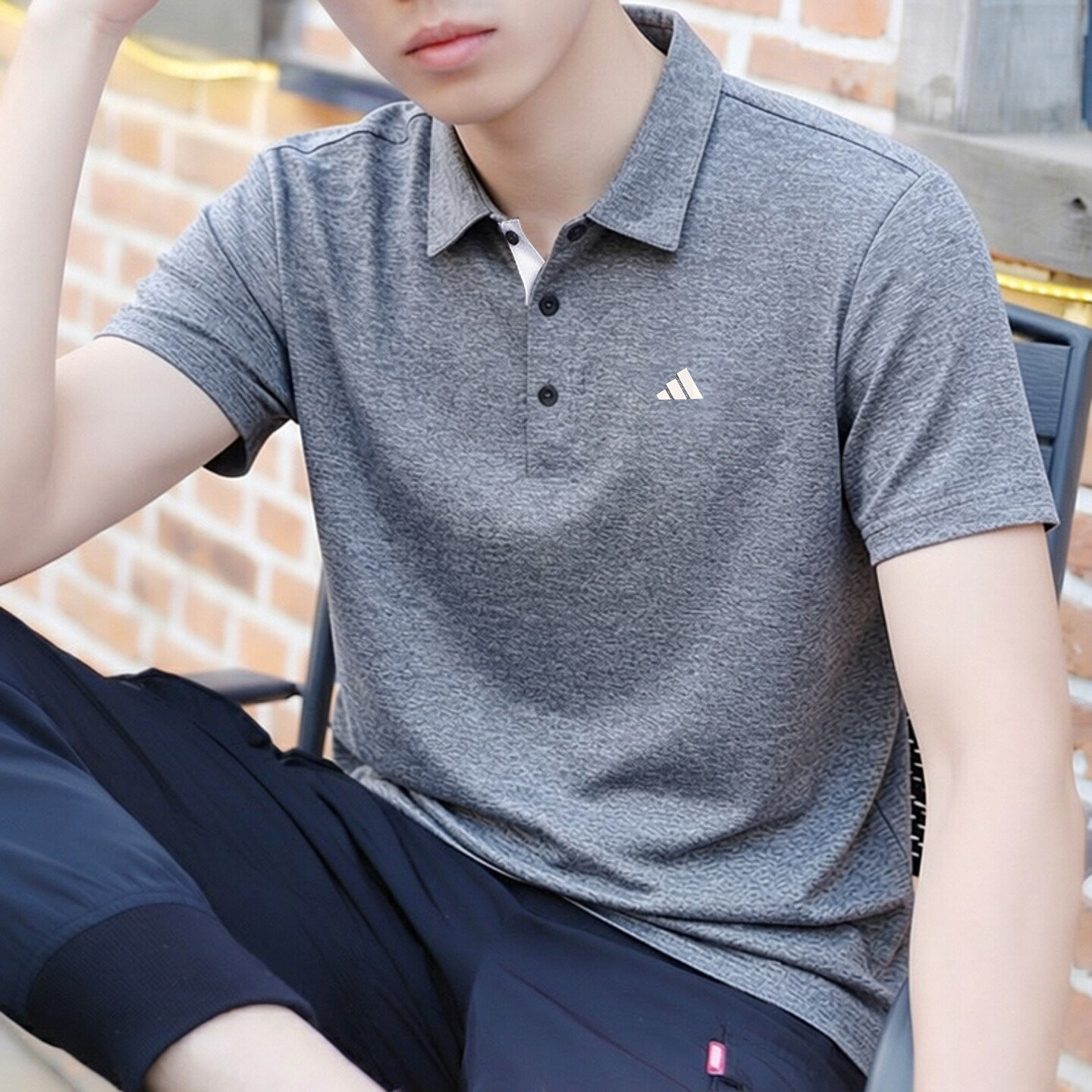 Adidas灰色polo衫男短袖