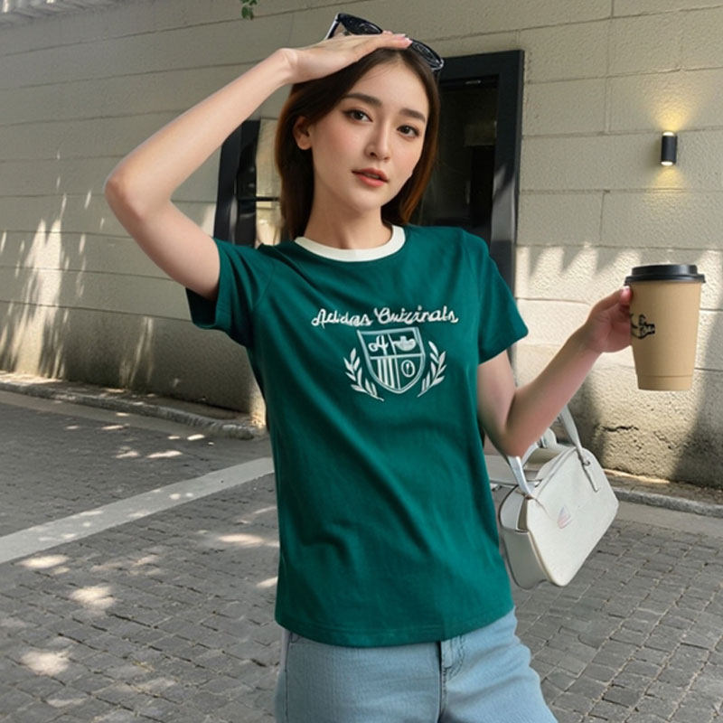 阿迪达斯三叶草绿色T恤女夏季新款复古美式正品上衣女短袖JM8010