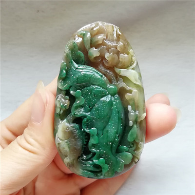 收藏天然玉南阳独山玉吊坠荷花鱼独玉佩蜻蜓玉坠富贵有余挂件送证