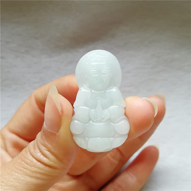 天然缅甸翡翠观音吊坠正品冰种笑颈饰