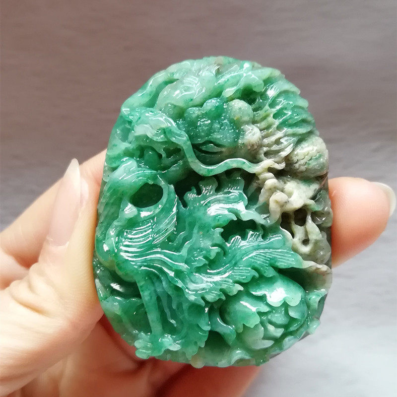 收藏天然独山玉吊坠南阳独玉大师精工龙凤呈祥挂件牡丹花玉佩送证