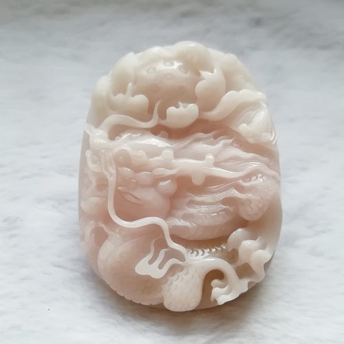 芙蓉红独山玉挂件生肖龙吊坠收藏