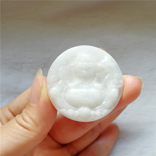 收藏天然玉石独山玉佛吊坠细白独玉大肚弥勒佛玉坠笑佛公项链附证